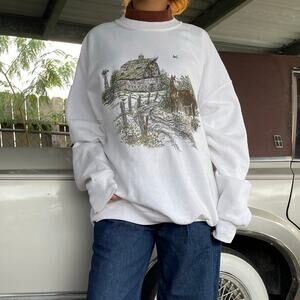 🔥Vintage USA Made Endless Designs Horse Nature Barn Chore Cottage Sweatshirt
